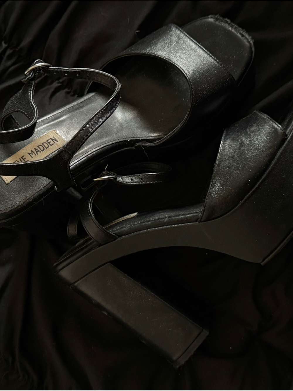 Steve Madden Black Chunky Platform Sandals with Ankle Strap